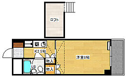井口クイーンズコート 3階1Kの間取り