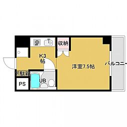 バザレビル 3階1Kの間取り