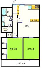 コーポサンシティ光町 2階2LDKの間取り