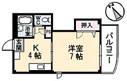 PASTORALE 2階1Kの間取り