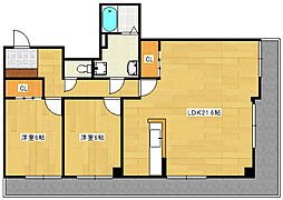 丸西ビル 3階2LDKの間取り