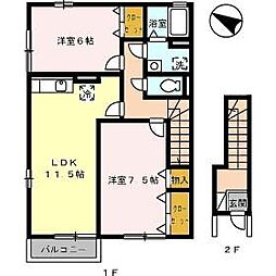 ローズコートＨＡＴＡＫＡ　C棟 2階2LDKの間取り