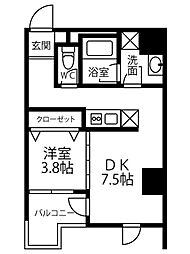Residence Iconn KAWARAMACHI 7階1DKの間取り