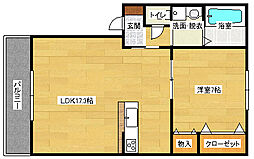 セジュール宮川II 1階1LDKの間取り