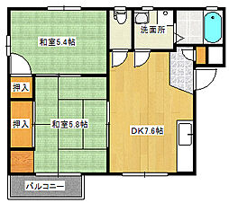 フレグランスマニス 1階2DKの間取り