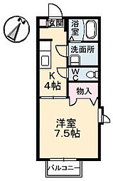 ジェネス長束 2階1Kの間取り