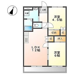 ロイヤルタムラさくら館 2階2LDKの間取り