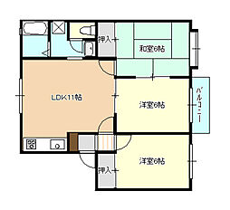 エクセル西原B棟 2階3LDKの間取り