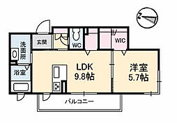 Cent-Livie　II 2階1LDKの間取り