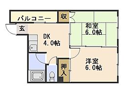 佐伯ビル(加古町) 4階2DKの間取り