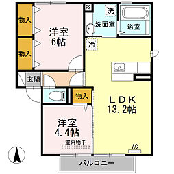 Ｒｉｏくるま　II 2階2LDKの間取り