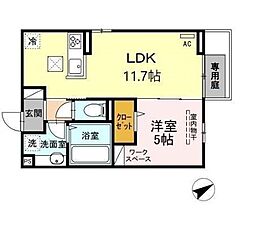 ティアレ 1階1LDKの間取り