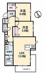 シャーメゾンステージ祇園 2階2LDKの間取り
