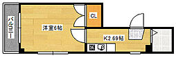 第2YKCビル 6階1Kの間取り