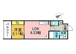 YELLSTAGE長束　WEST 203 2階1LDKの間取り