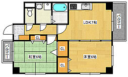 第二沖ビル 2DKの間取図画像