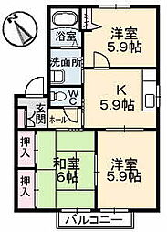 パースリーカタギ・A 3Kの間取図画像