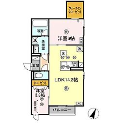 D-Axis旭 A棟 2LDKの間取図画像