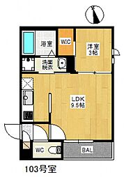 グランティック江波本町 1LDKの間取図画像