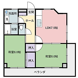 プログレス南観音 2DKの間取図画像