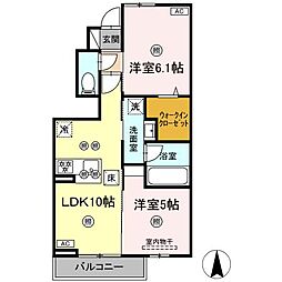 パーク・ボヌール D棟 2LDKの間取図画像