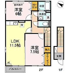 セジュール櫻C 2LDKの間取図画像