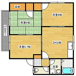 セジュール行友 3DKの間取図画像