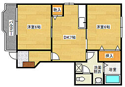 クレストール古谷 2DKの間取図画像