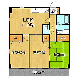 オーロラ2001 3LDKの間取図画像