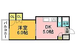 中田ビル三篠 1DKの間取図画像