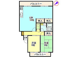 ハイコーポ安田 2LDKの間取図画像