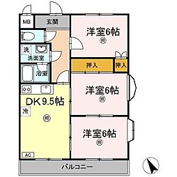 アゼリア祇園 3DKの間取図画像