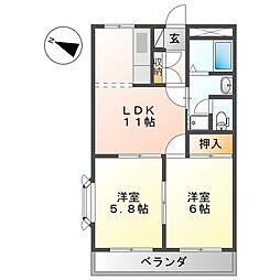 ロイヤルタムラひまわり館 2LDKの間取図画像