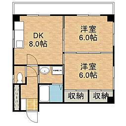 アーバンうえの第一ビル 2DKの間取図画像