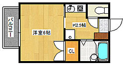 パークハイツ西蟹屋B 1Kの間取図画像