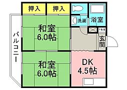 コーポ安留 2DKの間取図画像