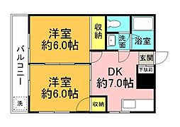 第1上田尾ビル 2DKの間取図画像