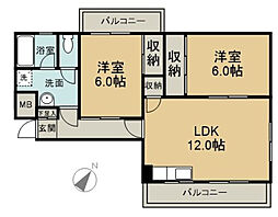 第2コーポ田中 2LDKの間取図画像
