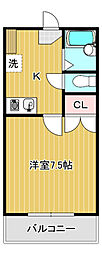 アルカディア矢賀 1Kの間取図画像