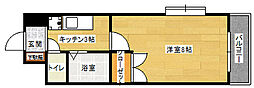 カーナ西田 1Kの間取図画像