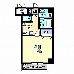 パストラーレ羽衣 1Kの間取図画像