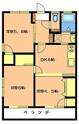 西マンション 3DKの間取図画像