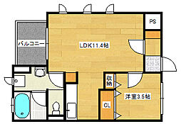 エスパシオ昭和町 1LDKの間取図画像