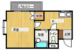 レジャンデール1 1Kの間取図画像