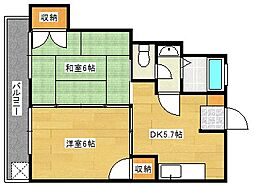 AXA舟入通り 2DKの間取図画像