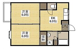 戸坂プラザ 2階2DKの間取り