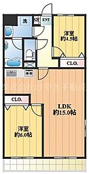 洋伸小豆沢公園マンション 2LDKの間取図画像