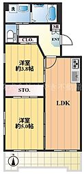 第3ユーアイビル 2LDKの間取図画像