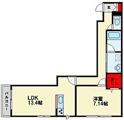 アンセルモ祇園 3階1LDKの間取り