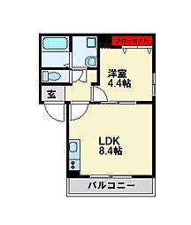 JR鹿児島本線 枝光駅 徒歩5分の賃貸アパート 1階1LDKの間取り